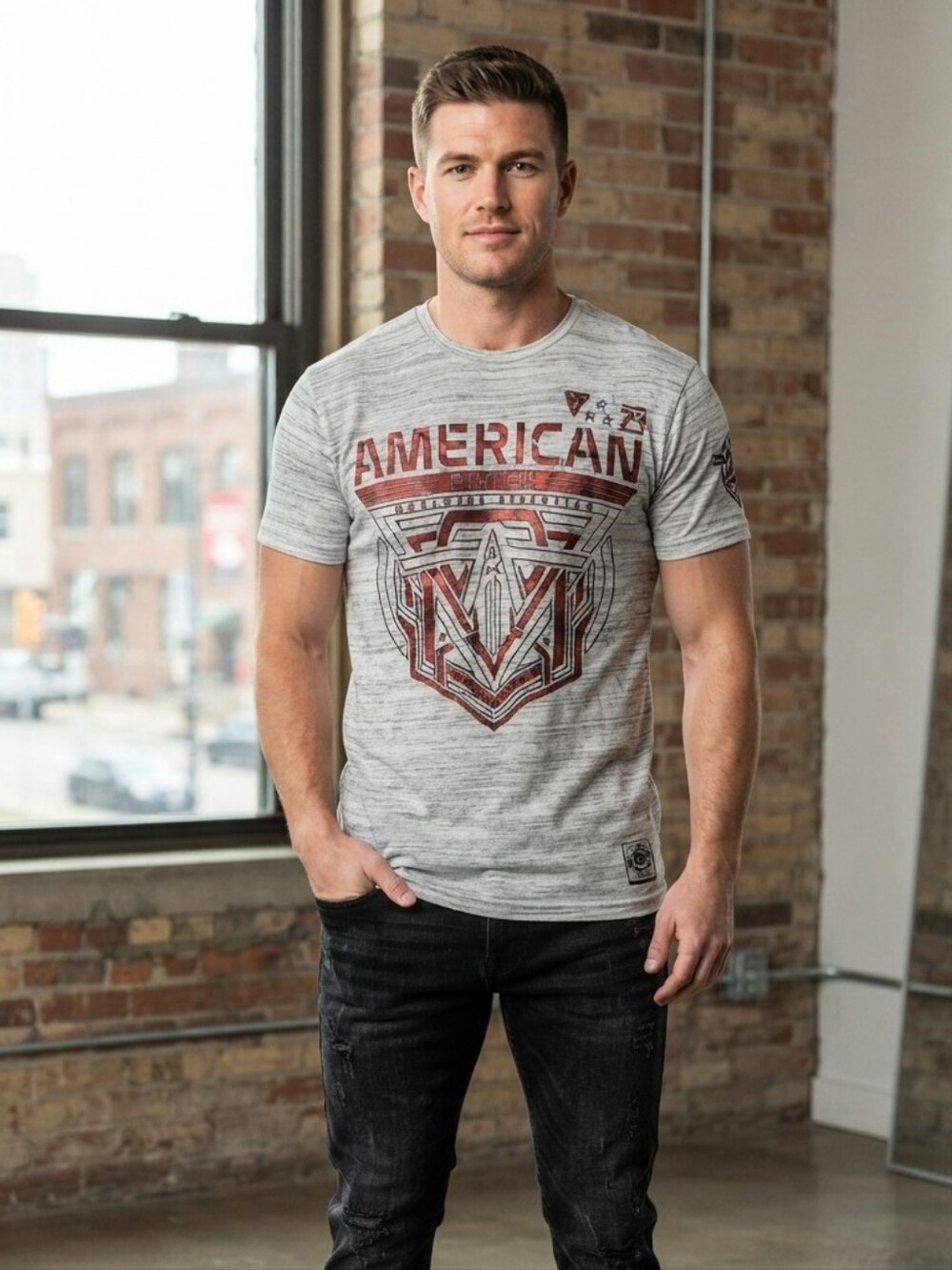 American Fighter Buckle Exclusive Gray Slub Graphic T-Shirt Men's XL